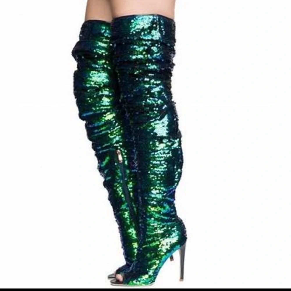CAPE ROBBIN | Sequin thigh-high boots